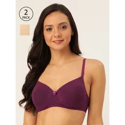 Lady Lyka Pack of 2 Solid Non-Wired Lightly Padded T-shirt Bras WHITE-ROSE-PPL-SKN-picture-18