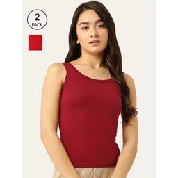 Lady Lyka Women Maroon & Red Pack Of 2 Solid Cotton Camisoles-picture-31