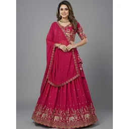 LADY SHOPI Embroidered Thread Work Semi-Stitched Lehenga & Blouse With Dupatta-picture-11