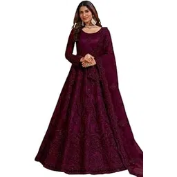 lady shopi Women's Net Embroidered Semi-Stitched Gown (Sunita Gown-New)-picture-31