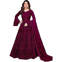 lady shopi Women's Net Embroidered Semi-Stitched Gown Vedika Gown-New-picture-36