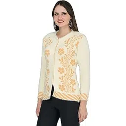 lady willington Women Woolen Band Neck Fur Cardigan Heavy Rainbow Rabbit Wool Fabric Winter Wear Pure Wool Cardigan for Women Free Size Long Cotty Fully Warm Cardigans with Side Pockets (Beige, XL)-picture-49