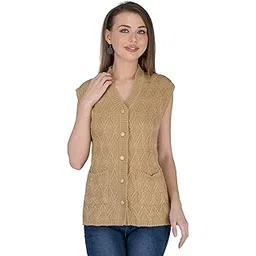 lady willington Women Woolen Cardigan Sleeveless Self Design Cardigan Rainbow Fabric Winter Wear Pure Wool Cardigan 100% Rainbow Wool Free Size Cotty Fully Warm with Front Pockets (XXL, Dark Skin)-picture-12