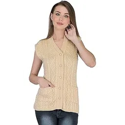 lady willington Women Woolen Cardigan Sleeveless Self Design Cardigan Rainbow Fabric Winter Wear Pure Wool V-Neck Cardigan 100% Rainbow Wool Free Size Cotty Fully Warm With Front Pockets (XXL, Light Skin)-picture-18