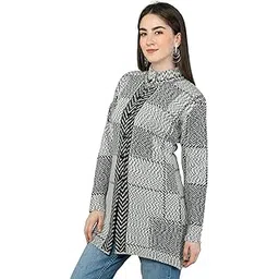 lady willington Women Woolen Long Coat Warm Fabric Cardigan Winter Wear Pure Wool Thick Round Neck Sweater 100% Rainbow Wool Free Size Cotty Fully Warm Cardigans with Side Pockets (2XL, BLACKCHECK)-picture-21