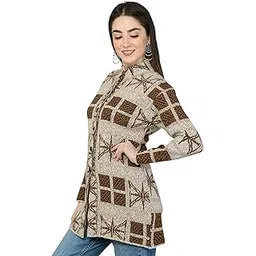 lady willington Women Woolen Long Coat Warm Fabric Round Neck Cardigan Winter Wear Pure Wool Thick Sweater For Women Rainbow Wool Free Size Cotty Fully Cardigans With Side Pockets(4XL,BROWNLATTE)-picture-50
