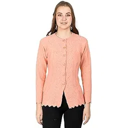 lady willington Women Woolen Round Neck Cardigan Sweater Heavy Front Long Kadai Cardigan Winter Wear Pure Wool Cardigan for Women Free Size Cotty Warm Cardigans with Side Pockets (3XL, Peach)-picture-51