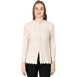 lady willington Women Woolen Round Neck Sweater Heavy Front Long Kadai Cardigan Winter Wear Pure Wool Cardigan for Women Free Size Cotty Warm Cardigans with Side Pockets (3XL, Beige)-picture-16
