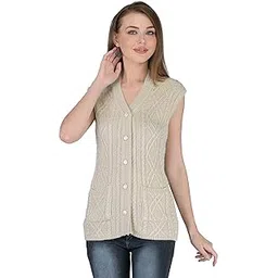 lady willington Women Woolen Sleeveless Self Design Cardigan - Rainbow Fabric Winter Wear Pure Wool 100% Rainbow Wool Free Size Cotty Fully Warm With Front Pockets (L, Off White)-picture-38