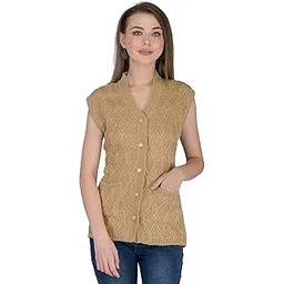 lady willington Women Woolen V-Neck Cardigan Sleeveless Self Design Cardigan Rainbow Fabric Winter Wear Pure Wool Cardigan 100% Rainbow Wool Free Size Cotty Fully Warm with Front Pockets (XXXL, Skin)-picture-33