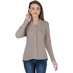 lady willington Women Woolen V-Neck Self Design Cardigan Heavy Daffodil Fabric Cardigan Winter Wear Pure Wool Cardigan for Women Free Size Long Cotty Fully Warm Cardigans (XL, Mouse)-picture-22