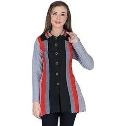 lady willington Women's Wool Round Neck Cardigan (BANDNECKPATTACOAT_Black, Grey, Red_L)-picture-35