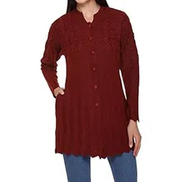 lady willington Women's Wool Round Neck Cardigan (FRONTLONGKADAIBAND_Maroon_Large)-picture-13