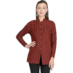 lady willington Women's Wool Round Neck Cardigan (FRONTLONGKADAIBAND_Maroon_M)-picture-17