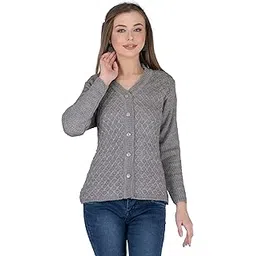 lady willington Women's Wool V-Neck Cardigan (PUREWOOLRAINBOWSEMICOTTYL_Grey_XS)-picture-14