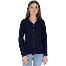 lady willington Women's Wool V-Neck Cardigan (PUREWOOLRAINBOWSEMICOTTYL_Navy_L)-picture-29