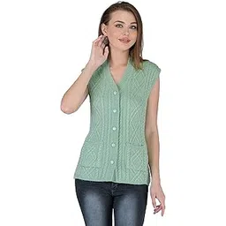 lady willington Women's Wool V-Neck Cardigan (PUREWOOLRAINBOWSEMIHALFSLEEVECOTTY_Green_XL)-picture-37