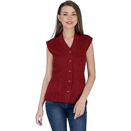 lady willington Women's Wool V-Neck Cardigan (PUREWOOLRAINBOWSEMIHALFSLEEVECOTTY_Maroon_2XL)-picture-41