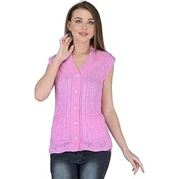 lady willington Women's Wool V-Neck Cardigan (PUREWOOLRAINBOWSEMIHALFSLEEVECOTTY_Purple_L)-picture-34