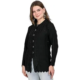 lady willington Women's Woolen Round Neck Sweater Heavy Front Long Kadai Cardigan Winter Wear Pure Wool With Side Pockets (XL, Black)-picture-16