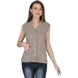 lady willington Women's Woolen Sleeveless Self Design Cardigan - Daffodil Fabric Winter Wear Pure Wool 100% Daffodil Wool Free Size Cotty Fully Warm with Front Pockets (XXXL, Mouse)-picture-25