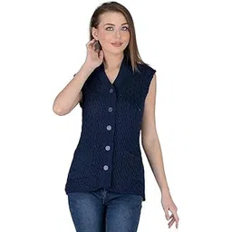 lady willington Women's Woolen Sleeveless Self Design Cardigan - Daffodil Fabric Winter Wear Pure Wool - 100% Daffodil Wool - Free Size Cotty - Fully Warm with Front Pockets (XXXL, Navy)-picture-45