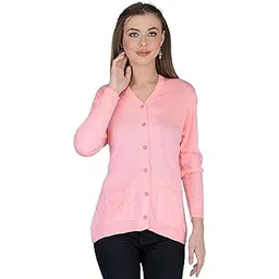lady willington Women's Woolen V-Neck Cardigan - Daffodil Fabric, Thin, Warm, Pure Wool, Free Size, Cotty, Winter Wear (Pink, XL)-picture-34