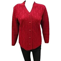 lady willington Women's Woolen V-Neck Cardigan - Heavy Daffodil Fabric Winter Wear Pure Wool Cardigan for Women - Free Size Long Cotty - Fully Warm - Medium, Maroon-picture-37