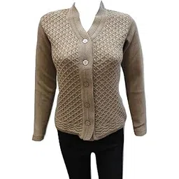 lady willington Women's Woolen V-Neck Cardigan - Heavy Daffodil Fabric Winter Wear Pure Wool Cardigan - Free Size Long Cotty - Fully Warm - (XL, Mouse)-picture-36