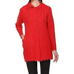 lady willington Women's Woolen V-Neck Cardigan - Printed Heavy Daffodil Fabric Winter Wear Pure Wool Cardigan for Women - Free Size Long Cotty - Fully Warm - RED, 3XL-picture-21