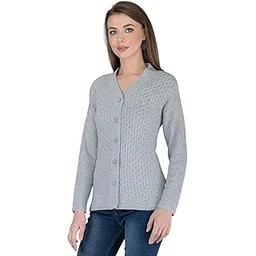 lady willington Women's Woolen V-Neck Self Design Cardigan - Heavy Daffodil Fabric, Pure Wool, Winter Wear, Free Size Long Cotty Fully Warm (XXL, Grey)-picture-14