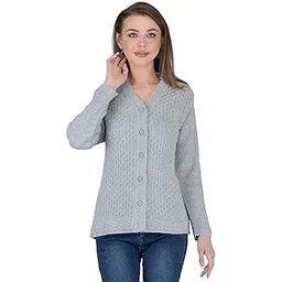 lady willington Women's Woolen V-Neck Self Design Cardigan - Heavy Daffodil Fabric Winter Wear Pure Wool Cardigan for Women - Free Size Long Cotty Fully Warm (3XL, Grey)-picture-36