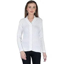 lady willington Women's Woolen V-Neck Self Design Cardigan - Heavy Daffodil Fabric Winter Wear Pure Wool Long Cotty Fully Warm With Pockets - Free Size-picture-27