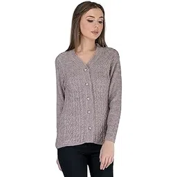 lady willington Women's Woolen V-Neck Self Design Rainbow Fabric Cardigan - Winter Wear Pure Wool Cardigan for Women - Free Sizes (2XL, Mouse)-picture-29