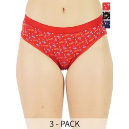 LADYLAND Pack Of 3 Printed Hipster Briefs LD0089-RED+LIGHT BLUE+BLACK-S-picture-36