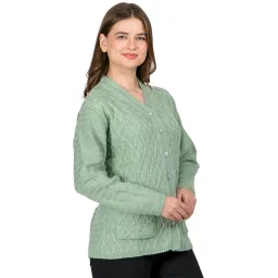 ladywillington Lady Willington Women Woolen V-Neck Self Design Cardigan Heavy Rainbow Fabric Winter Wear Pure Wool Cardigans for Women Sweaters Fully Warm Cardigan Free Sizes image 3