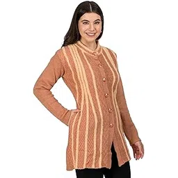ladywillington Lady Willington Women Woolen Round Neck Self Design Long Cardigan Shrug Heavy Rainbow Cardigans Winter Wear Pure Wool Cardigans for Women Long Cotty Fully Warm Cardigan Free Sizes-picture-35