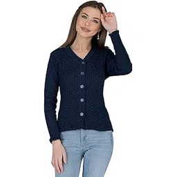 ladywillington Lady Willington Women's Woolen V-Neck Self Design Cardigan - Heavy Daffodil Fabric Winter Wear Pure Wool Long Cotty Fully Warm Free Size-picture-10