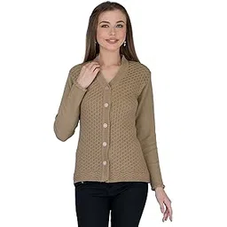 ladywillington Lady Willington Women's Woolen V-Neck Self Design Cardigan - Heavy Daffodil Fabric Winter Wear Pure Wool Long Cotty Fully Warm (S, Dark Skin)-picture-12