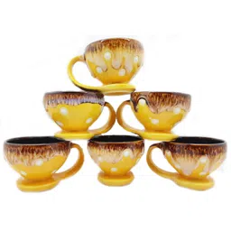 laghima jadon Pack of 6 Ceramic Set of 6 Ceramic new Stylish Handle Tea/Coffee Cups Beautiful & Stylist Round Shape 2 color White Dot and Microwave safe (150 ML Big size) (Yellow and Brown) (Pack of 6)-picture-12