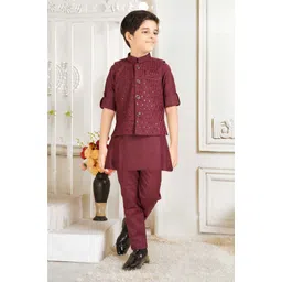 Lagorii Boys Regular Sequinned Pure Silk Kurta with Trousers-picture-41
