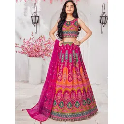 Lagorii Girls Embroidered Thread Work Semi-Stitched Lehenga & Blouse With Dupatta-picture-13