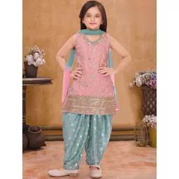 Lagorii Girls Ethnic Motifs Embroidered Regular Sequinned Kurta with Patiala & With Dupatta-picture-23