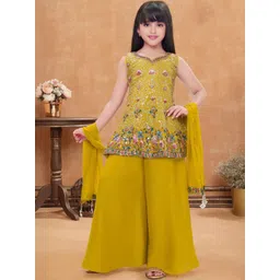 Lagorii Girls Floral Embroidered Regular Sequinned Kurta with Palazzos & With Dupatta-picture-32