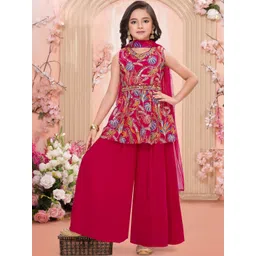 Lagorii Girls Floral Embroidered Regular Thread Work Kurti with Palazzos & With Dupatta-picture-16