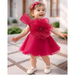 Lagorii Organza Woven Sleeveless Floral Applique Detailed Dress - Pink-picture-15