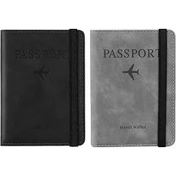 lahimo Couple 2 Pcs Passport Holder Passport Cover with Credit Card Slot and BoardingPass Slot Bi-Fold Passport Wallet Case Book Travel Must Have, RFID Blocking Leather-Combo Unisex (Black+Gary)-picture-22