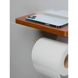 lakdibaaz Gold-Toned & Brown Textured Wood Tissue Holders-picture-14