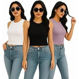 lakriva Pack of 3 Trendy Tank Tops for Women Stylish Western | Black & White Crop Tops for Women | Fitted Top for Girls | Casual Fashionable Top-picture-20