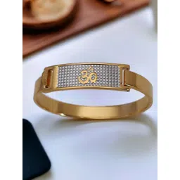 LAKSH Men Stainless Steel Gold-Plated American Diamond Studded Om Design Kada Bracelet-picture-20